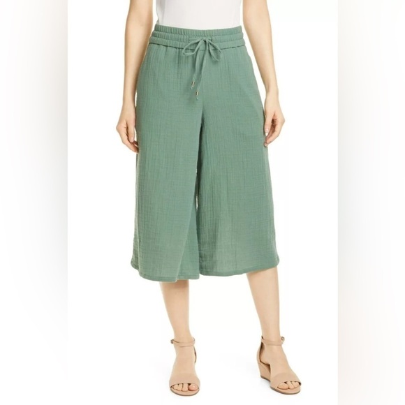 Eileen Fisher Organic Cotton Lofty Gauze Culottes Nori Green size PM - Picture 1 of 12
